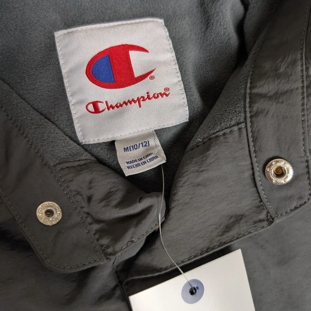 Champion Coach Nylon Jacket Kids Size M 10/12 Iron Grey NWT Fleece Lined C9350W